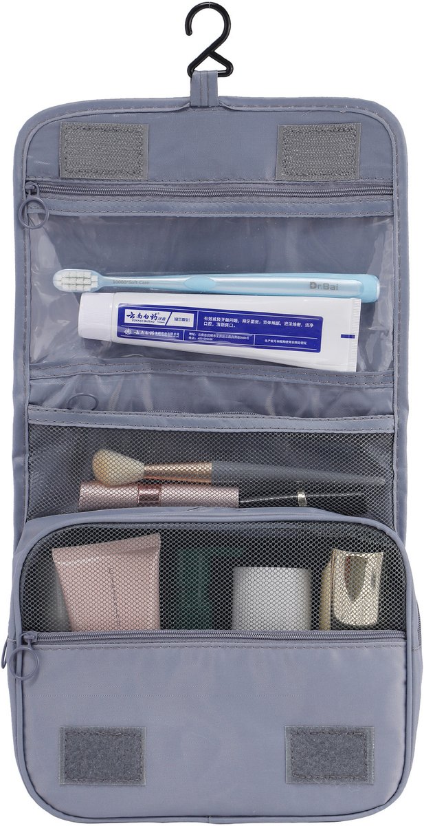 Ophangende Toilettas, Opvouwbare Waszak, Cosmetische Tas, Opvouwbare Reistoilettas met Draaggreep, Waszak voor Mannen en Vrouwen, Lichtgrijs,Toilettassen