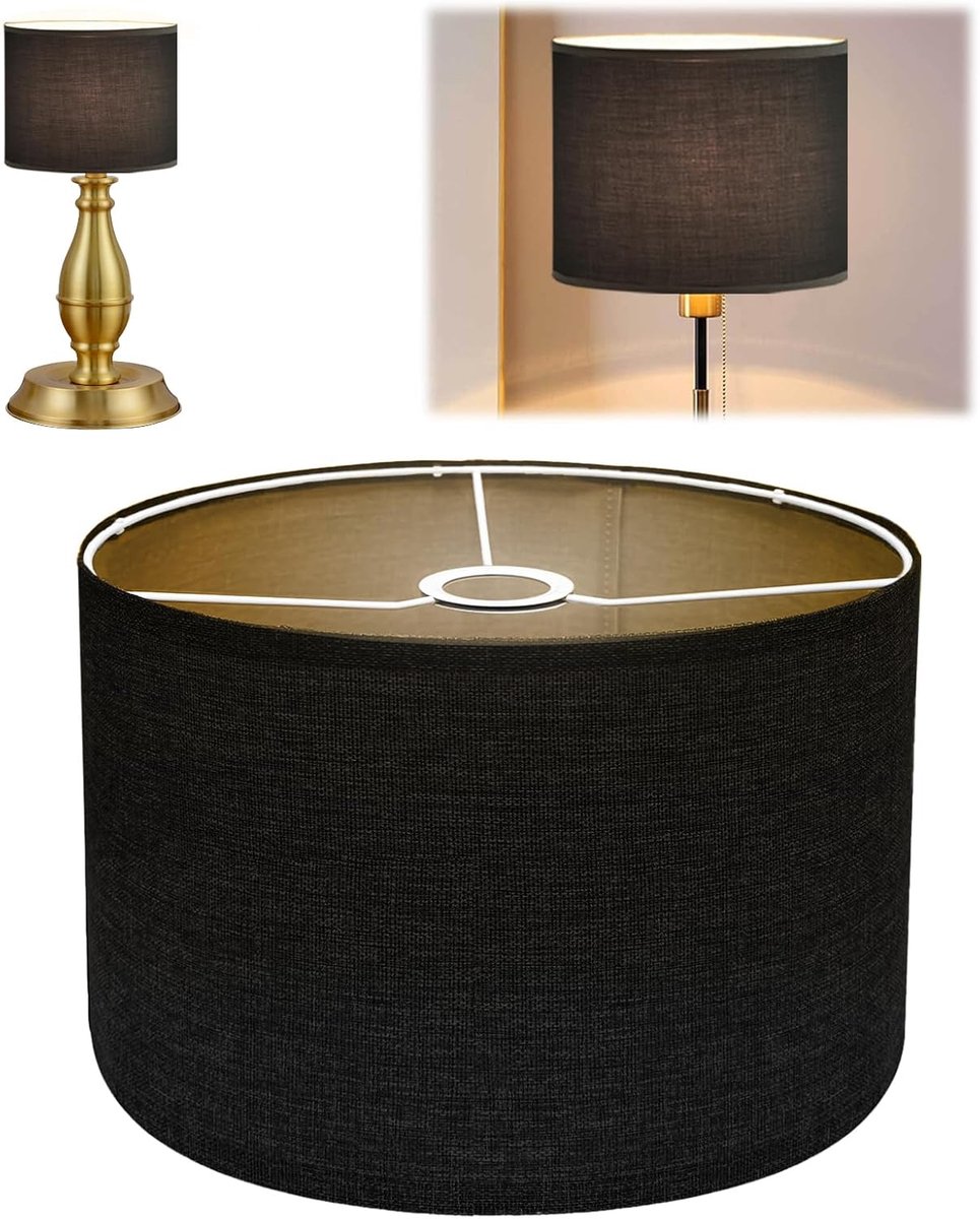 SnelShoppen - Stoffen Lampenkap Linnen 30 cm x 20 cm Zwart - Handgemaakte Lampenkap voor Staande Lamp, Hanglamp, Tafellamp - E27-Fitting, Niet-Verblin