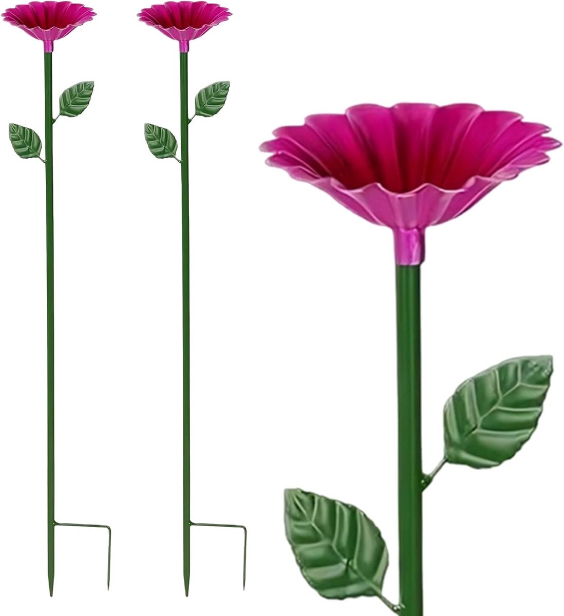 Vogelbad Set - Drinkbak Tuin - Dieren Voeren - Vorstbestendig Metaal - 2 Stuks 65cm - Rozenrood