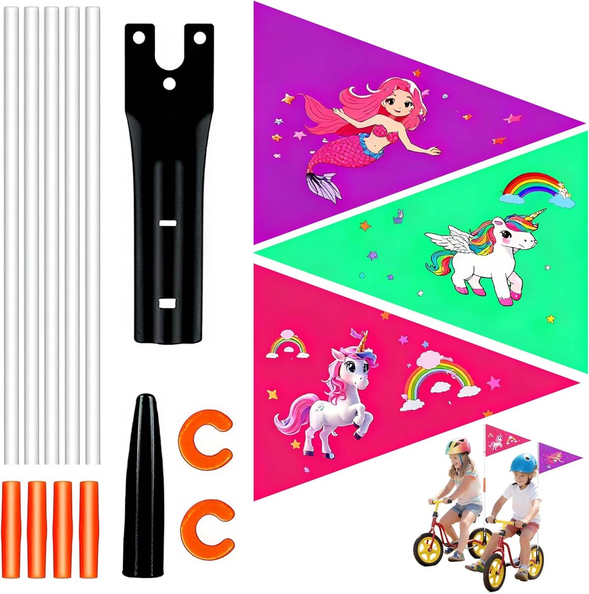 Thijox - 3 Stuks Fietswimpel voor Kinderen, Veiligheidsvlaggetje met Vlagstang, Kleurrijke Fietsaccessoires voor Avontuurlijke Jongens en Meisjes, Ver