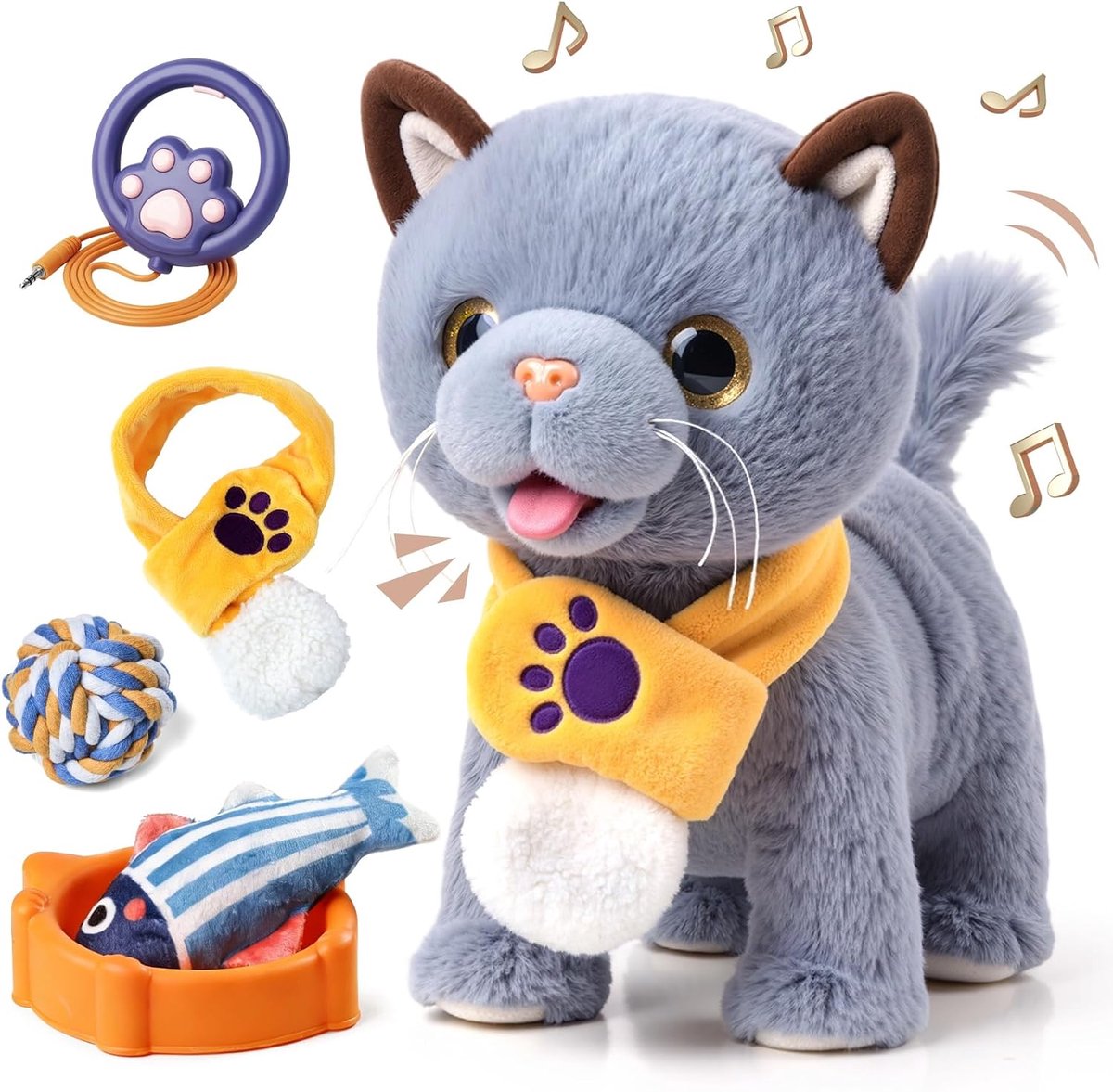 SnelShoppen - Interactief Kat Speelgoed voor Kinderen - 6 Muzikale Onderdelen, Pluche Kitten met Afstandsbediening, Blaft en Beweegt, Geschikt voor 2