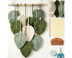 Thijox - FREEBLOSS Doe-het-zelf Macraméblad, Beginners Macramé Kit, Wandbehang, Geweven Tapijt, Veer, Creatieve DIY Set voor Volwassenen, Perfect Verj