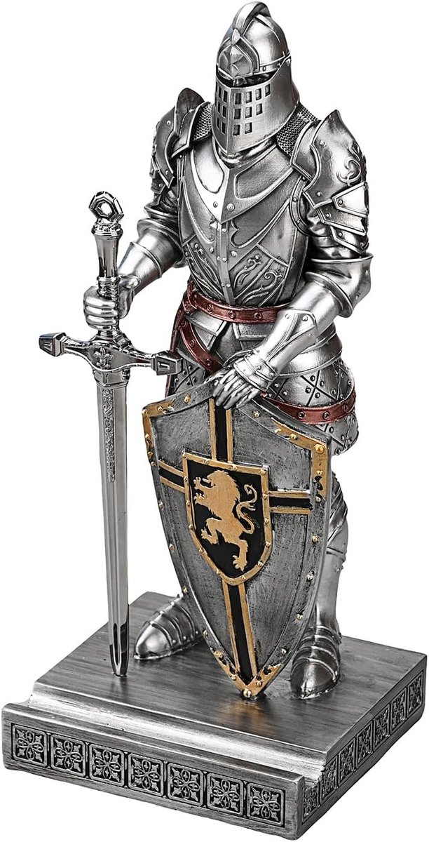 SnelShoppen - King's Guard Ornament Ridders Statue Desk Penhouder Paperweight voor Kantoor en Thuis - Zilver Desktop Accessoires voor Mobiele Telefoon