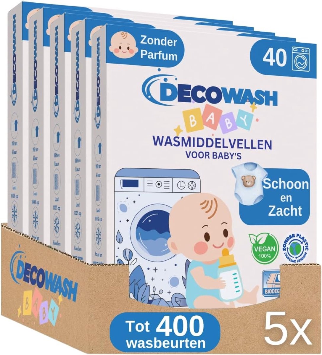 SnelShoppen - Detergent Sheets Baby tot 400 Wasbeurten - Hypoallergene, Geurloze, Vegan, Biologisch Afbreekbare, Ecologische & Plastic-vrije Wasmiddel