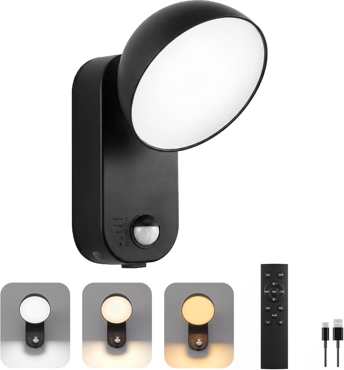 SnelShoppen - Outdoor LED Spotlight met Bewegingsensor, 10.000 mAh Oplaadbare Batterij, 4 Dimbare Modi, IP65 Waterdicht Buitenlicht voor Tuin, Garage,