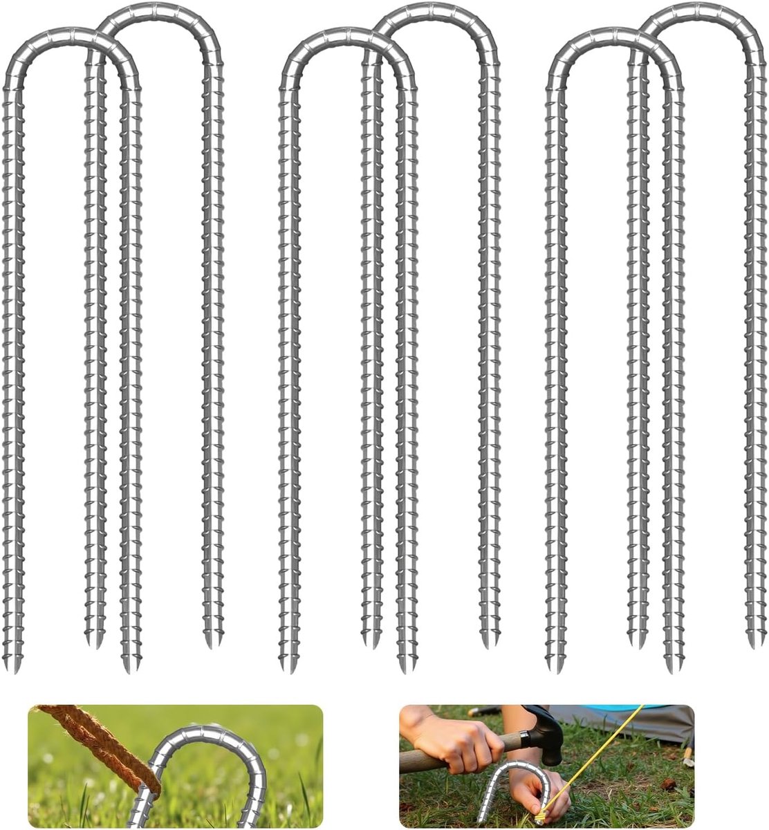 SnelShoppen - 6 stuks zware trampolinetenten, U-vormige tentharingen 30 cm met schroefdraad, stalen haringen voor camping en trampolines