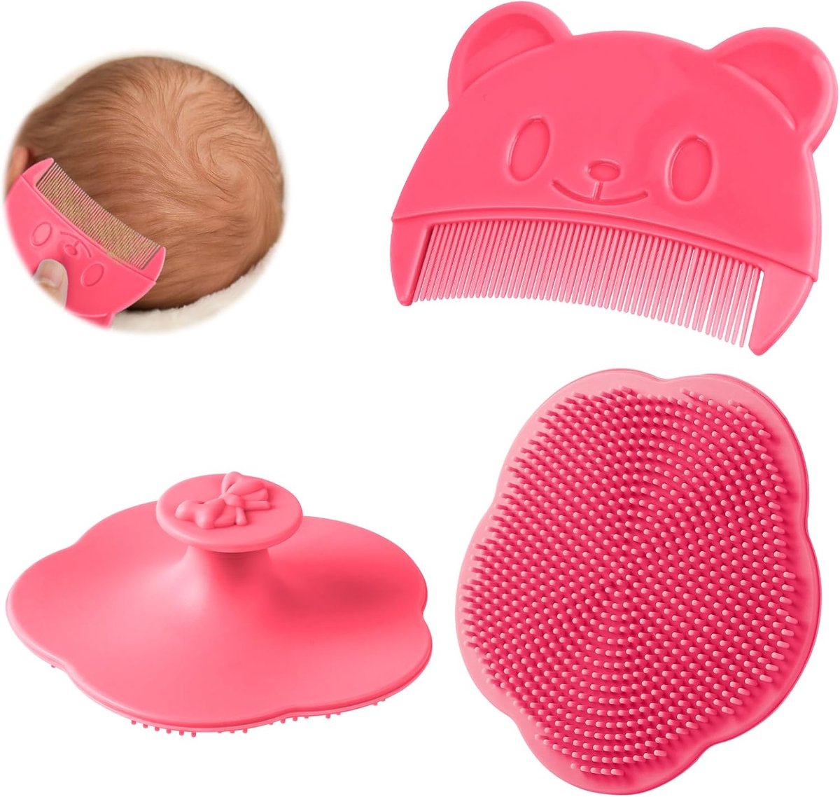 SnelShoppen - Baby Haar Kam Set - 2 Delige Silicone Kam voor Kinderen - Veilig en Zacht - Perfect voor Babyverzorging en Massages - Roze
