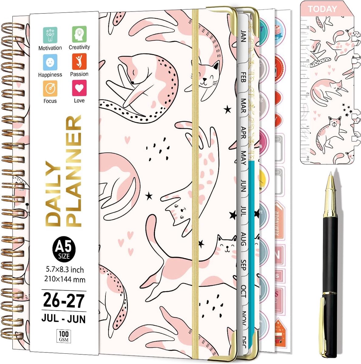 SnelShoppen - Gumiho Agenda 2026 2027 Spiral A5 Academische Weekplanner met Pen, Boekmerk met Liniaal en Stickers - Perfect voor Organisatie en Planne