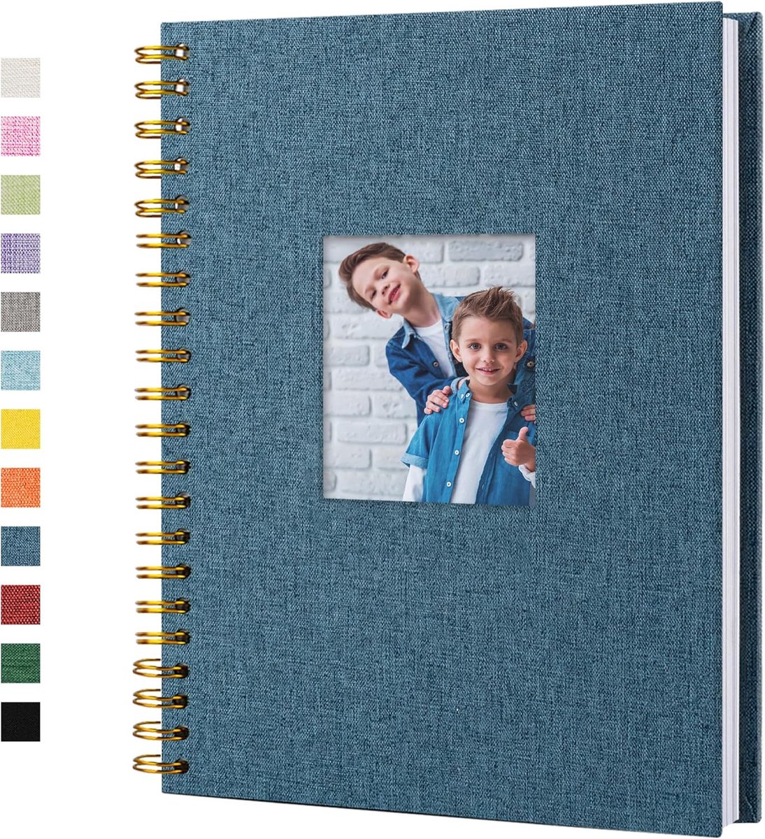SnelShoppen - Scrapbook Fotoalbum Linnen Cover met DIY Venster 28x20 CM - Wit Binnenpapier - Memory Book met 20 Vellen/40 Pagina's - Navy Blauw - Plak