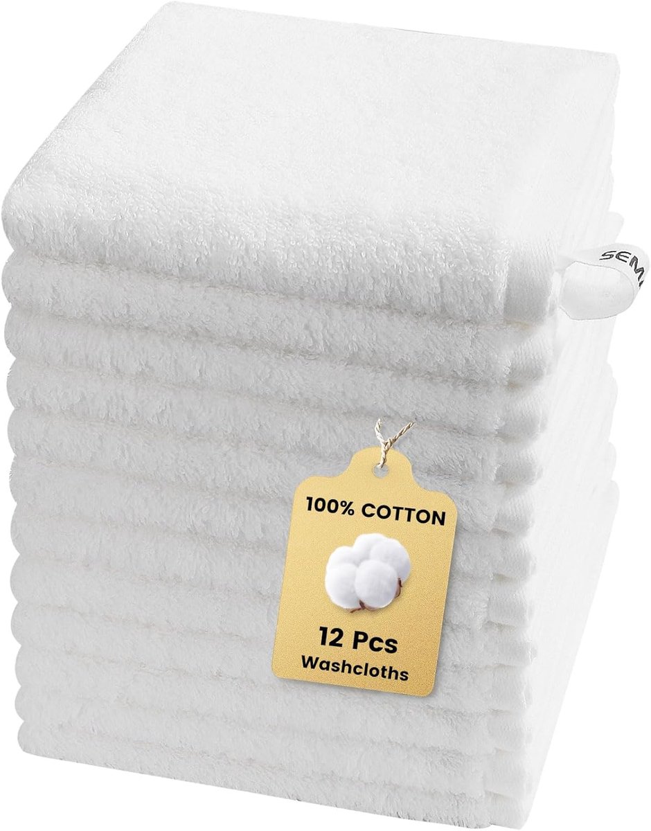 SnelShoppen - 12 Stuks Witte Washandjes Set, Luxe Katoen, Super Absorberend en Zacht, Fingertip Handdoeken voor Hotel Spa en Badkamer, 13x13 inch