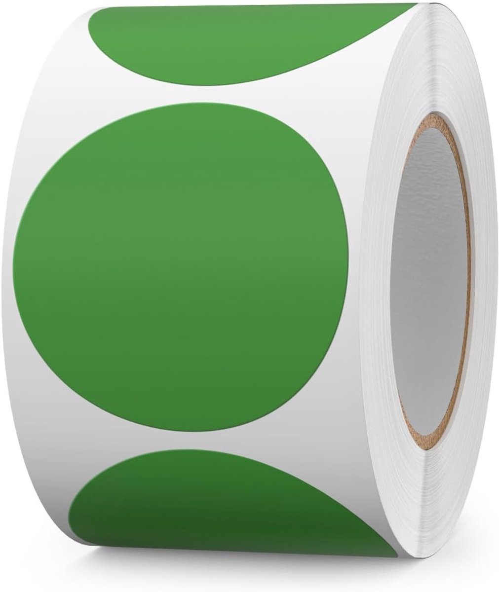 SnelShoppen - 500 Stuks Groene Ronde Labels 50mm - Kleurcodering Stickers - Vinyl Verwijderbaar en Waterdicht - Naamlabels voor Verhuizing, Cadeaus, P