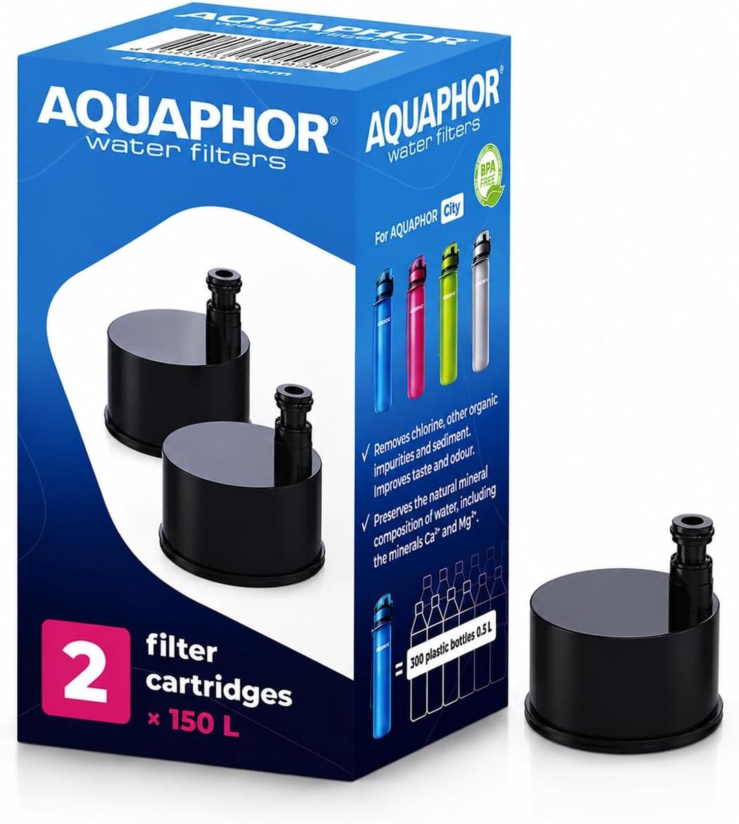 SnelShoppen - AQUAPHOR City Bottle Filter Pack x 2 | Waterfles met Actieve Koolstoffilter