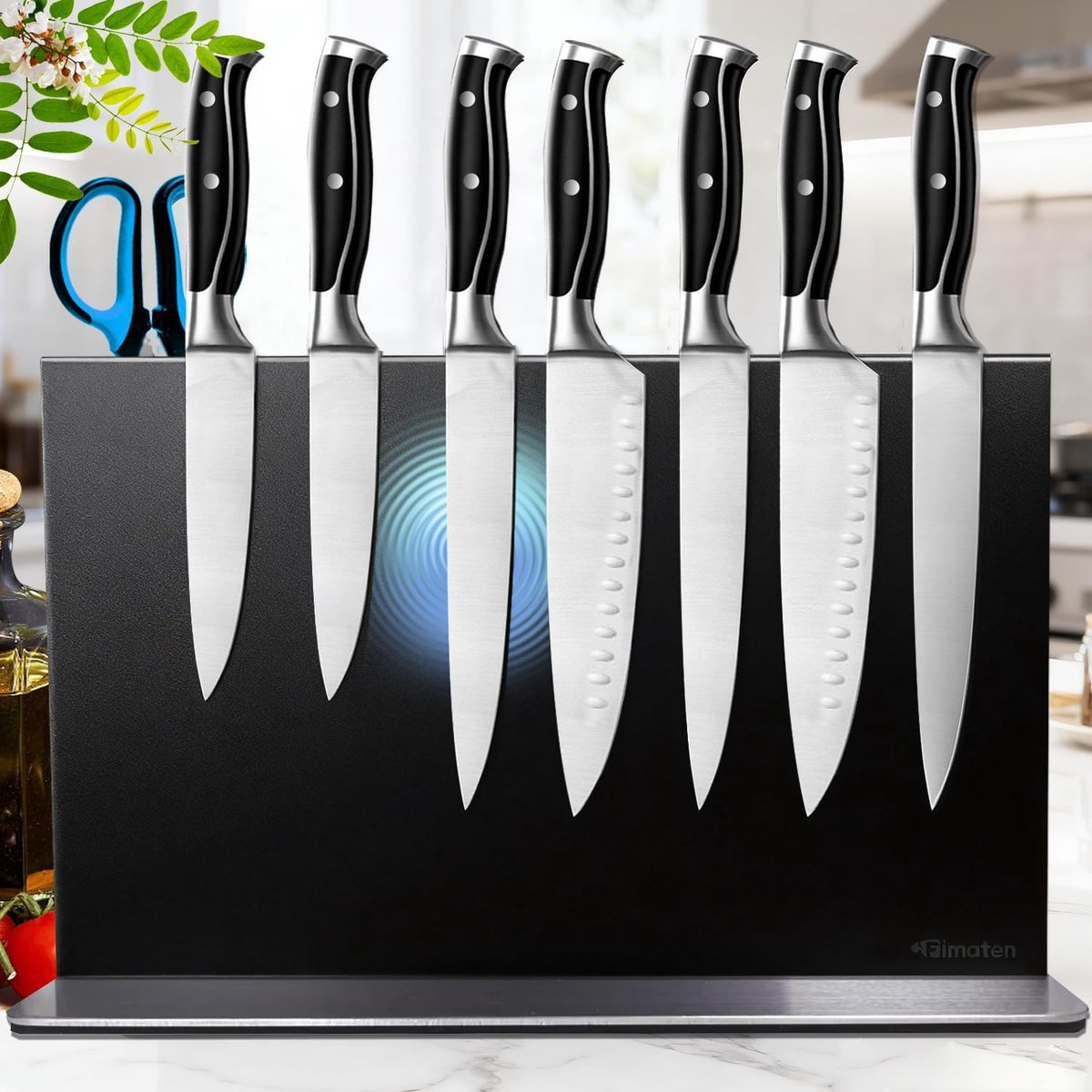 SnelShoppen - Magnetische Messenset zonder Messen, Zwart, Sterke Dubbelzijdige Magnetische Rvs Messenhanger voor Keuken, Houdt tot 18 Messen Veilig Va