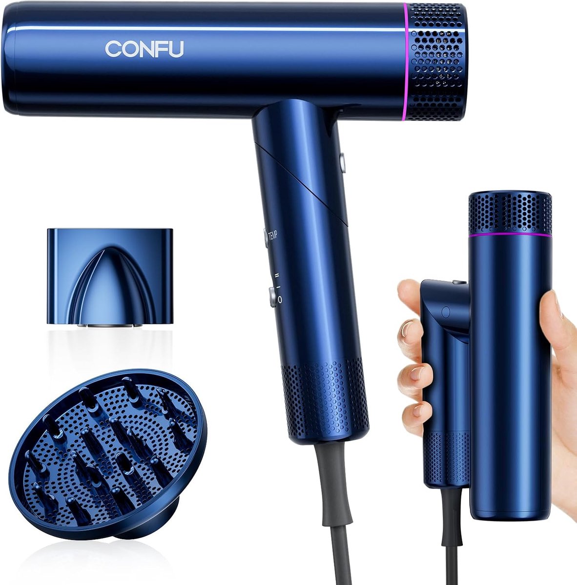 SnelShoppen - Professionele Haardroger 1700W - Opvouwbare Reis Haardroger - Lichtgewicht en Stille Föhn met Magnetische Diffuser en Styling Nozzle voo