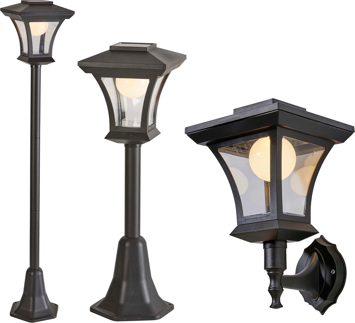 SnelShoppen - LED Tuinverlichting Solar Lantaarn 3-in-1, Binnen en Buiten, Dusk Sensor, Warm Wit Licht 3000K 20lm, IP44, Multifunctioneel, Retro Desig
