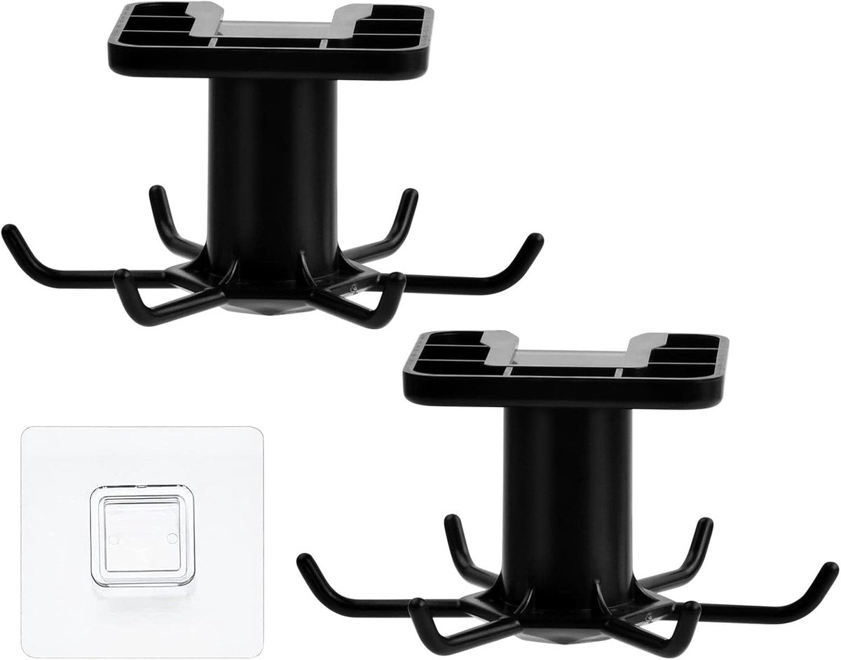 SnelShoppen - 2 Pack 360° Rotatable Hooks voor Keuken, Badkamer en Bar met 6 Haken, Geen Boren Nodig, Zelfklevende Basis, Milieuvriendelijk ABS, Handi