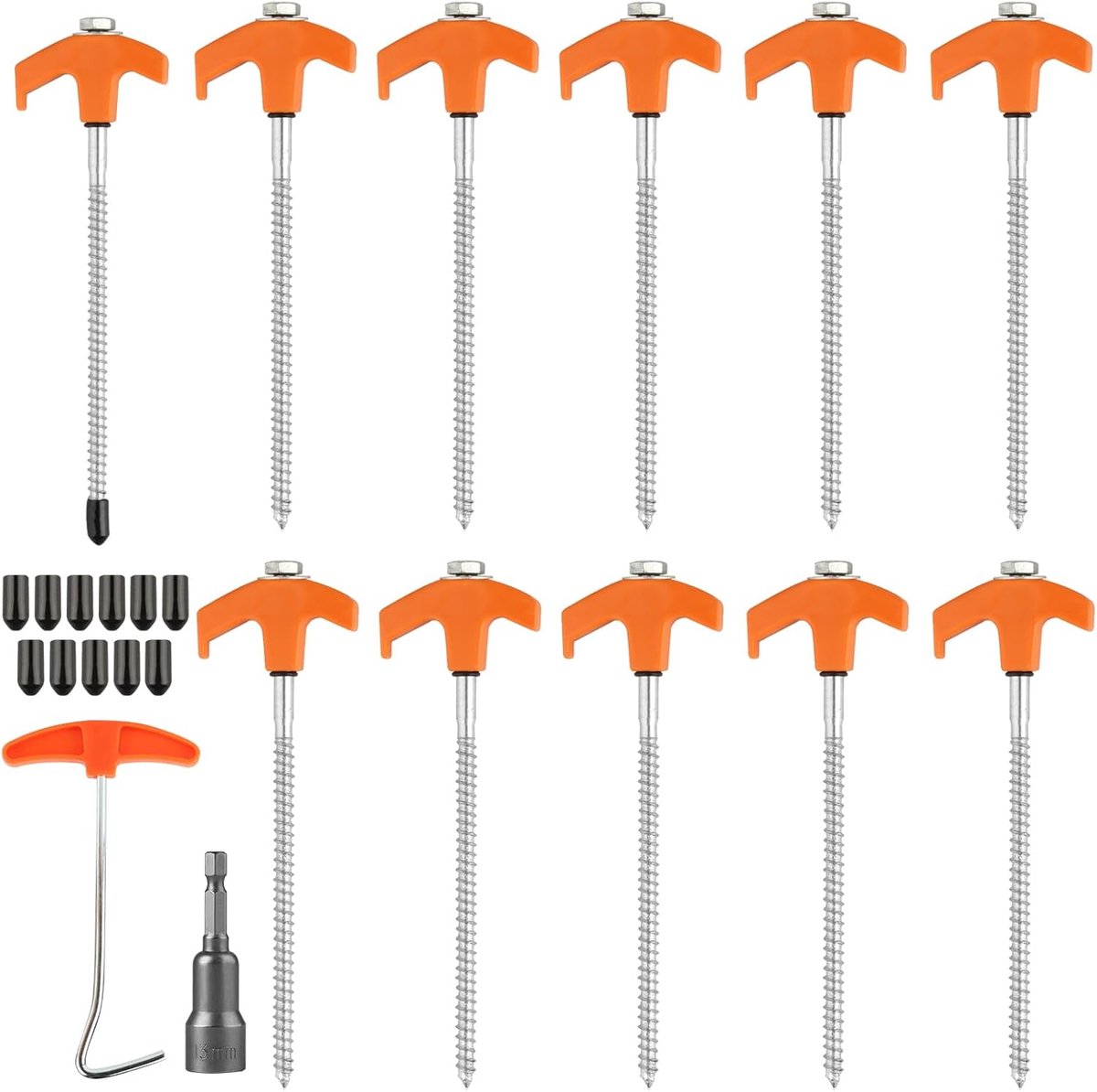 SnelShoppen - Pack van 11 Draaibare Tentpinnen, Schroefharingen van 20.5 cm, Stabiele Campingbevestigingen voor Tent, Tuin, Buitenactiviteiten