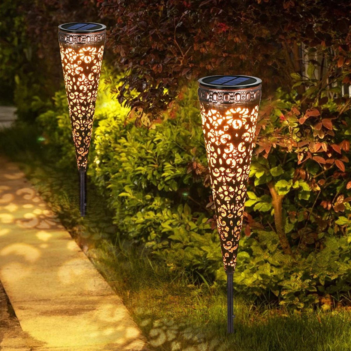 SnelShoppen - Solar Tuinverlichting Metalen Tuinlampen Buiten Warm Witte LED Tuinlichten IP65 Waterproof Voor Tuin, Patio, Oprit, Kerstverlichting