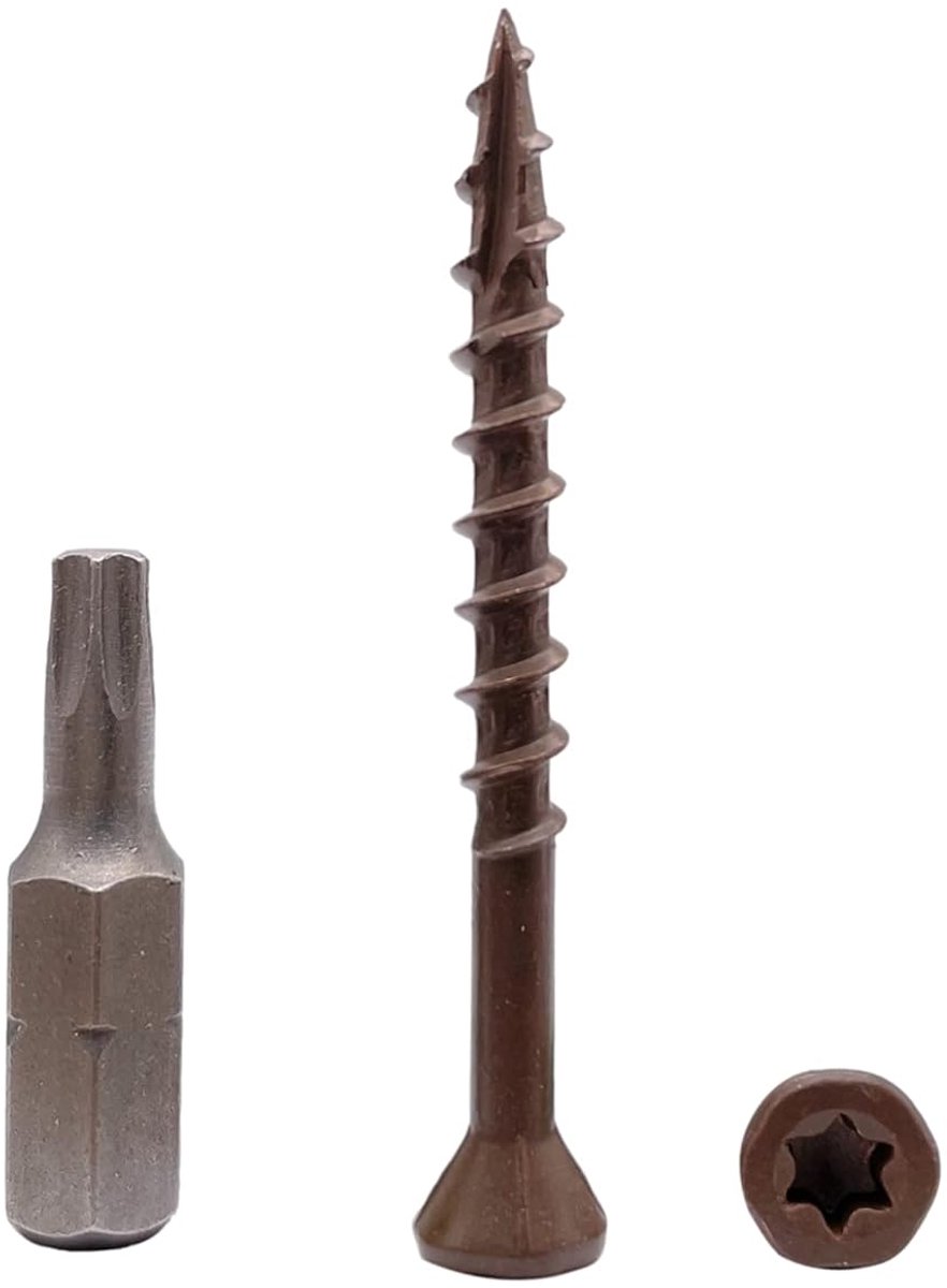 SnelShoppen - 100 Stuks Bruine Anti-Corrosie Houtschroeven 4.2 x 45 mm Torx Hoofd Type 17 Verzonken Kop Voor Houtconstructie, Tuin, Dak, Schutting