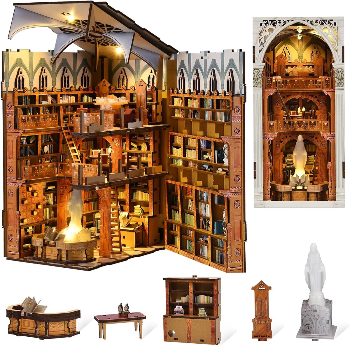 SnelShoppen - MiniCity Book Nook Miniatuur Boekenkast Huis Set voor Volwassenen DIY Miniatuur Huis met Licht voor Boekenkast Bibliotheek 3D Puzzel Boe