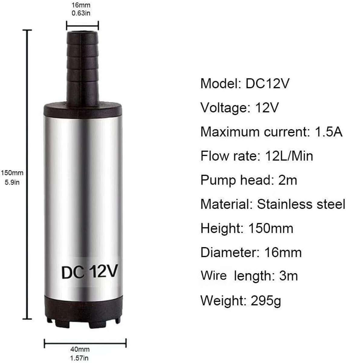 SnelShoppen - Submersible Pomp 12V RVS Waterpomp met Clip, 3m Kabel voor Diesel/Kerosene/Water - 12 l/min, Duurzaam en Veelzijdig