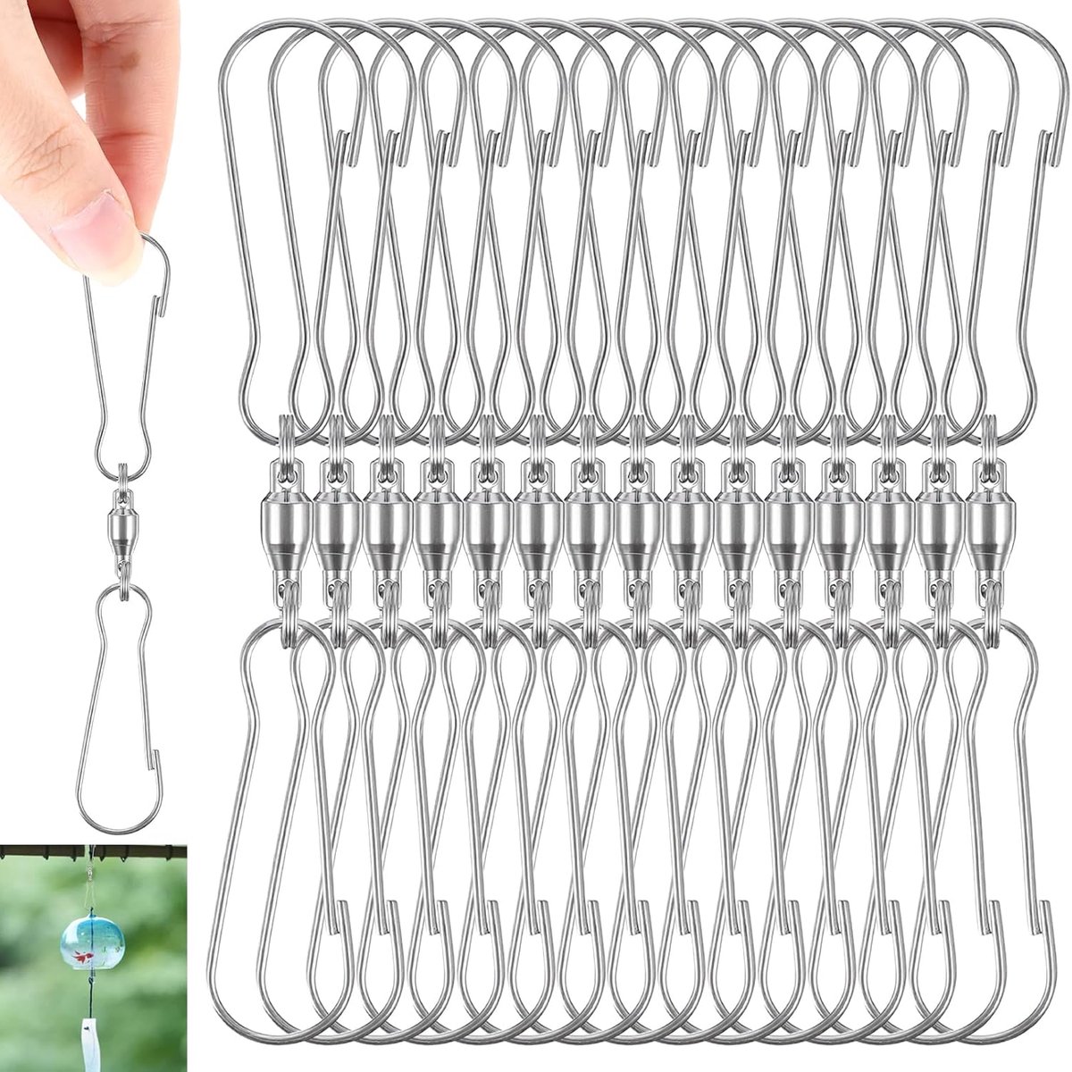 SnelShoppen - 15 Pcs RVS Swivel Double Hook Clips - Robuste Hangende Dubbele Clips voor Wind Spinner, Tuin, Camping en Feestdecoratie