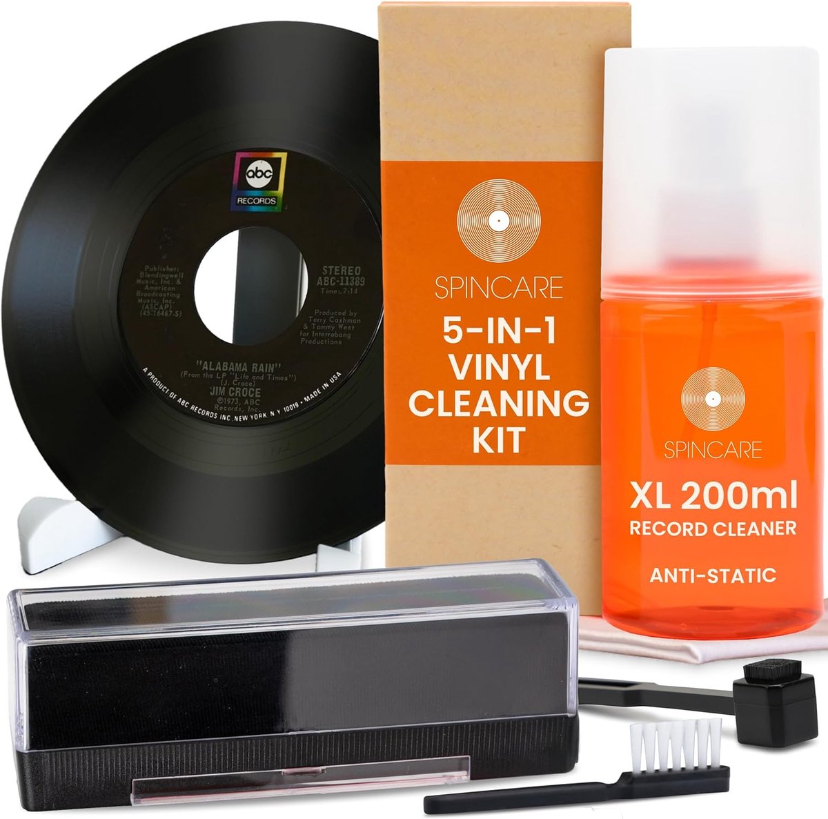 SnelShoppen - Vinyl Records LP Cleaning Set 5-in-1 - Velours Platenborstel, Microfiber Schoonmaakdoek, Antistatische Reinigingsoplossing, Stylus Naald