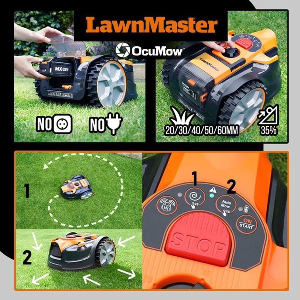 LAWNMASTER – VBRM16MAX – Robot tondeuse – 16 cm – 24V 8Ah