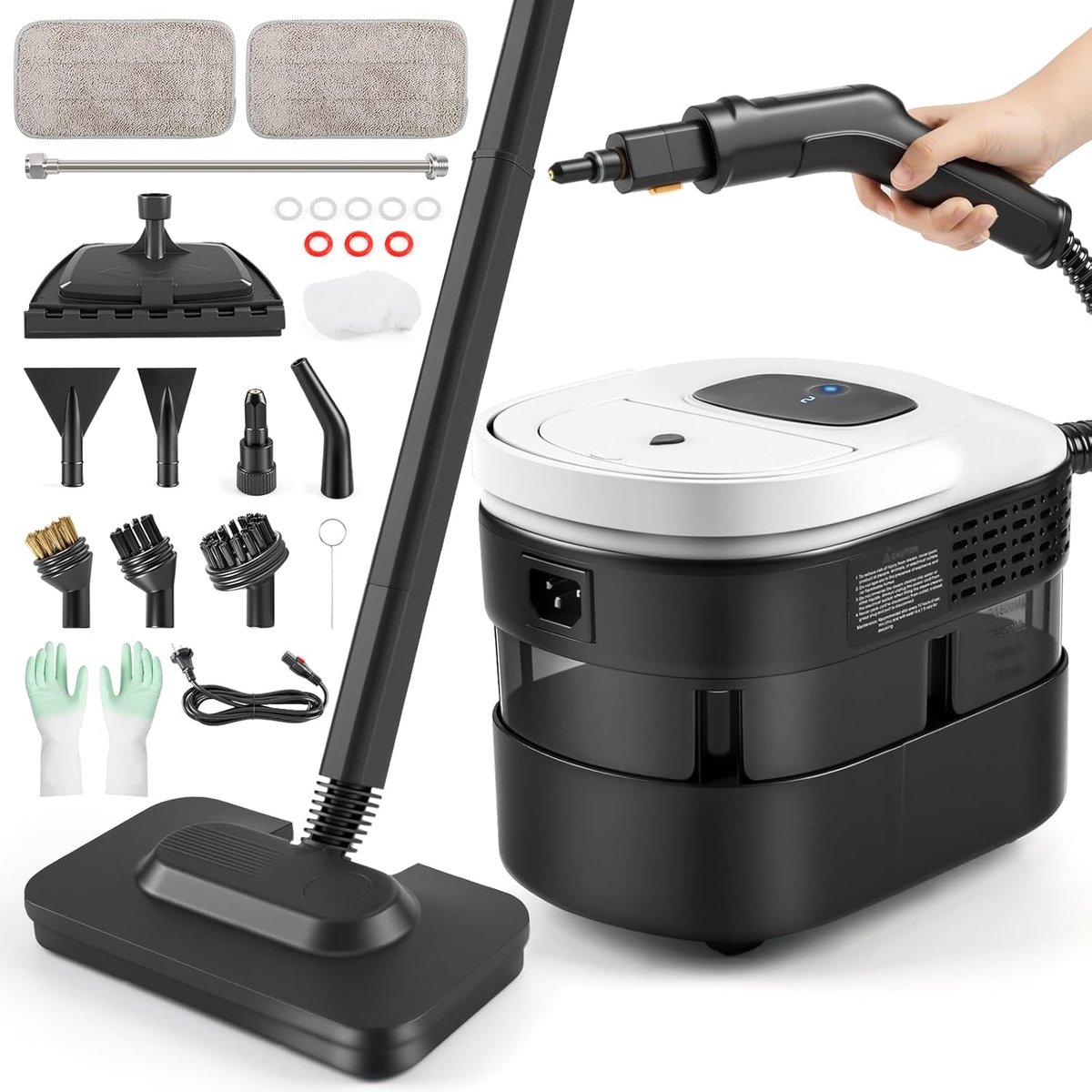 Thijox - Stoomreiniger Handapparaat 2500W met 15 Accessoires, 4,5 Bar Stoomdruk, 1600 ml Tank voor Ramen, Keuken, Vloer en Auto - Draagbare Hogedruk S