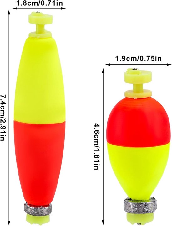 Thijox - 12st Dobbers EVA Verzwaarde Vissersdobbers met Kliksluiting voor Panfish, Baars, Bluegill en Crappie - Geel, Rood, Groen - Perfect voor Visse van Thijox — afbeelding 5