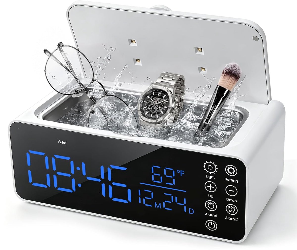 SnelShoppen - Ultrasoon reinigingsapparaat 500 ml, 48 kHz ultrasone reiniger met wekker en LCD-display voor brillen, ringen, horloges en tandbeugels