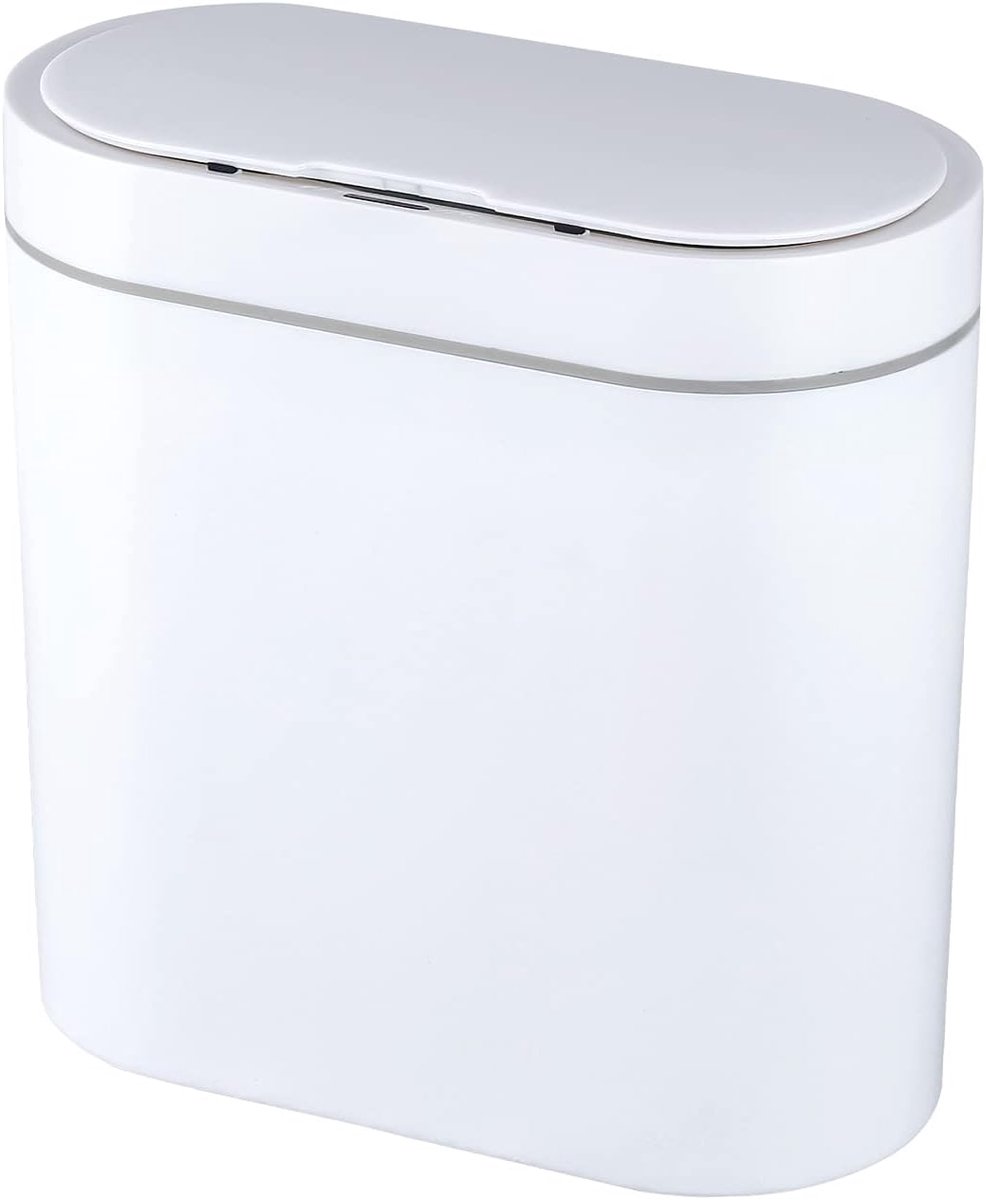 SnelShoppen - Slimme Witte Prullenbak met Deksel, 9.5 Liter Waterdicht, Beweging Sensor, 2.5 Gallon, Ideaal voor Badkamer, Slaapkamer, Keuken, Compact