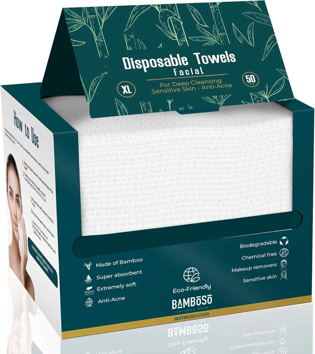SnelShoppen - Pack van 50 Biologisch Afbreekbare Gezichtsdoekjes van Bamboe voor Gevoelige Huid, XL Formaat, Ideaal voor Acne, Luxe Zacht en Milieuvri