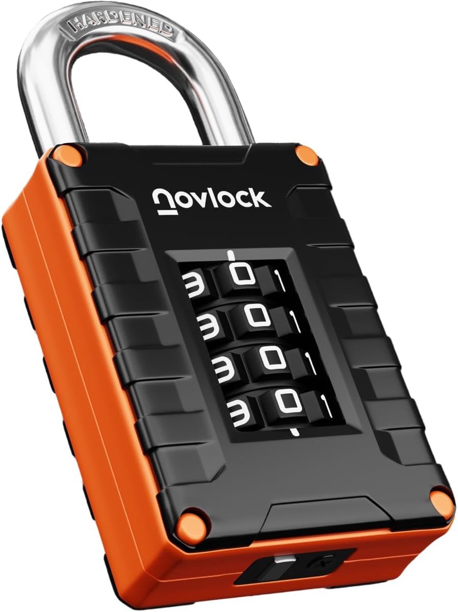 SnelShoppen - Combinatieslot - Hangslot voor Lockers, Kasten, Opbergdozen, Poorten - Sterke Anti-Diefstal Lock - 1 Stuk, Zwart/Oranje, Duurzaam Zinkle