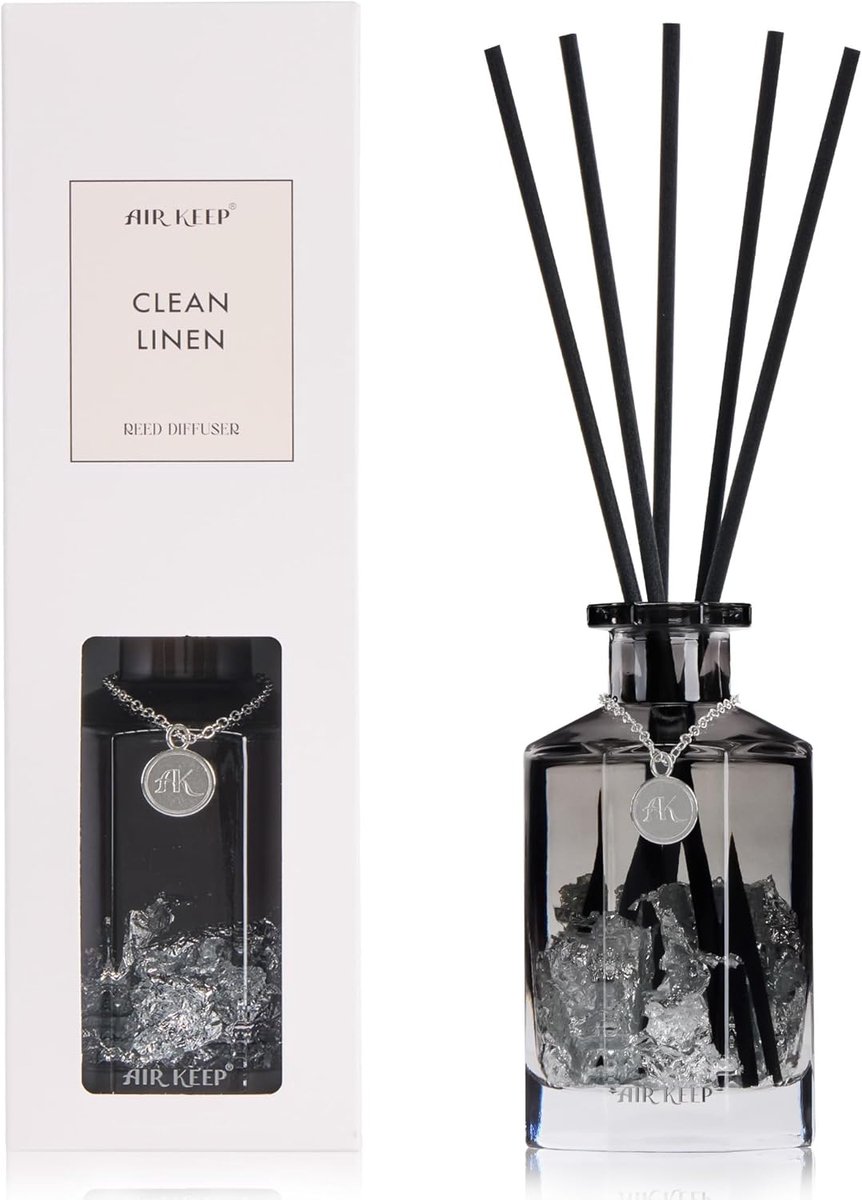 SnelShoppen - Airkeep Geur Diffuser voor Thuis 180ml – Schone Linnen Geur – Langdurige Huisspray met 8 Geurstokken voor Badkamer, Slaapkamer en Woonka