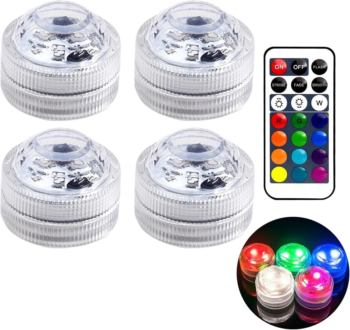 SnelShoppen - Mini Onderwater LED Licht met Afstandsbediening, RGB Kleurveranderende Verlichting voor Zwembad, Vijver, Feesten, 4 Stuks, Waterproof en