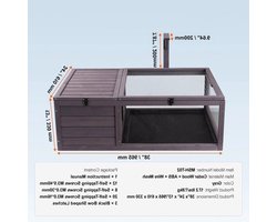 Houten - Verblijf - Terrarium Hout - Groot 3-Kamers - 112 x 65 x 61 cm - voor Schildpadden - met Transparant Dak, Geschikt voor Binnen en Buiten