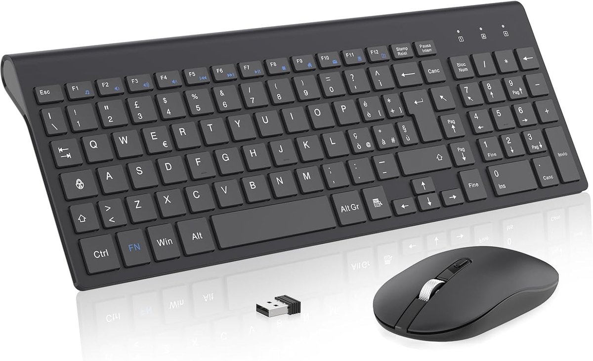SnelShoppen - Draadloos Toetsenbord en Muis Set, Italiaans QWERTY, Draagbaar, 2.4G Verbinding voor Computer, Laptop, Desktop, Zwart