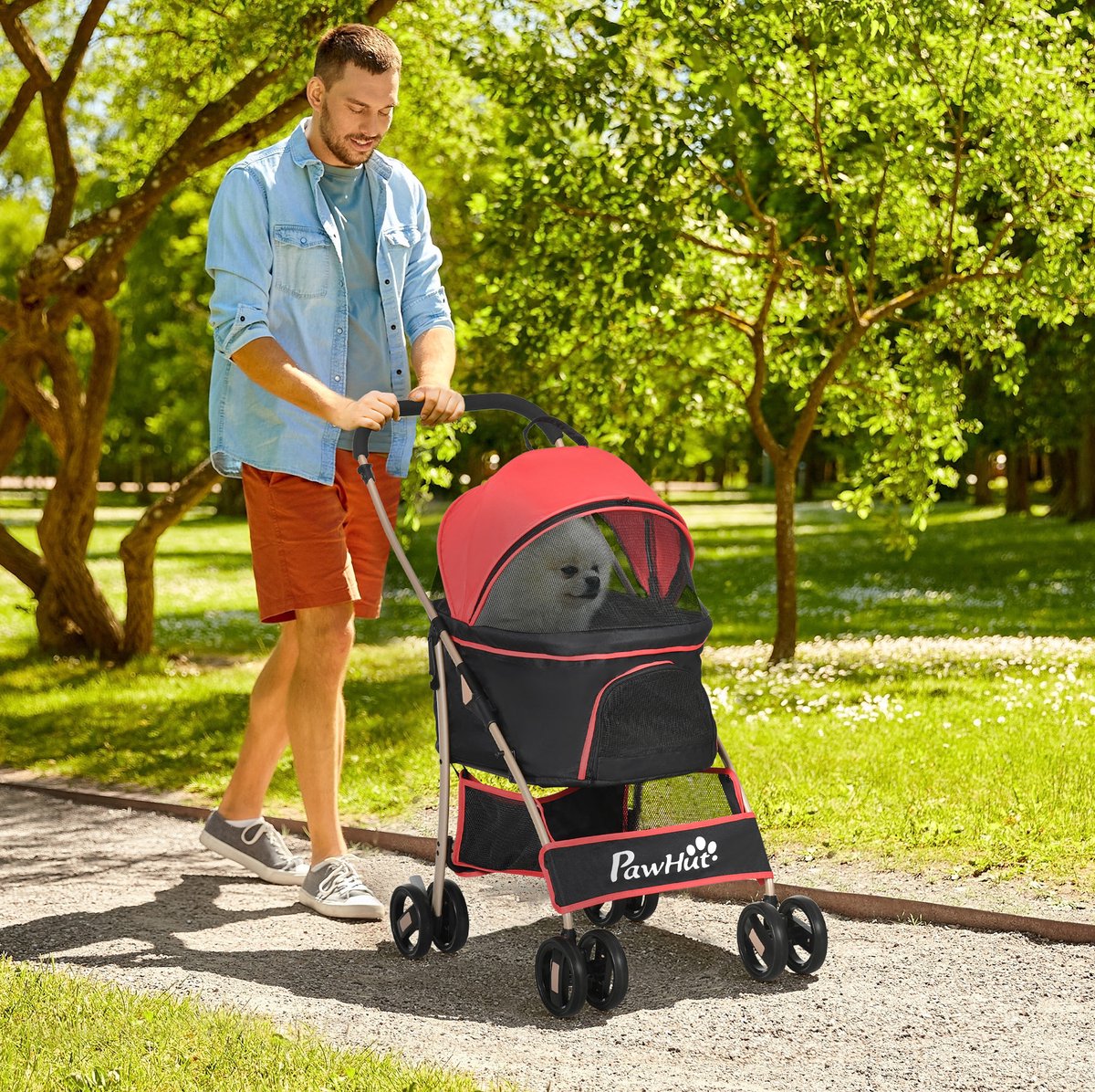 MODENUIT Dierenbuggy – 2-in-1 Opvouwbaar – 82 x 49,5 x 98 cm – Oxfordstof – Rood – Kleine Honden en Katten