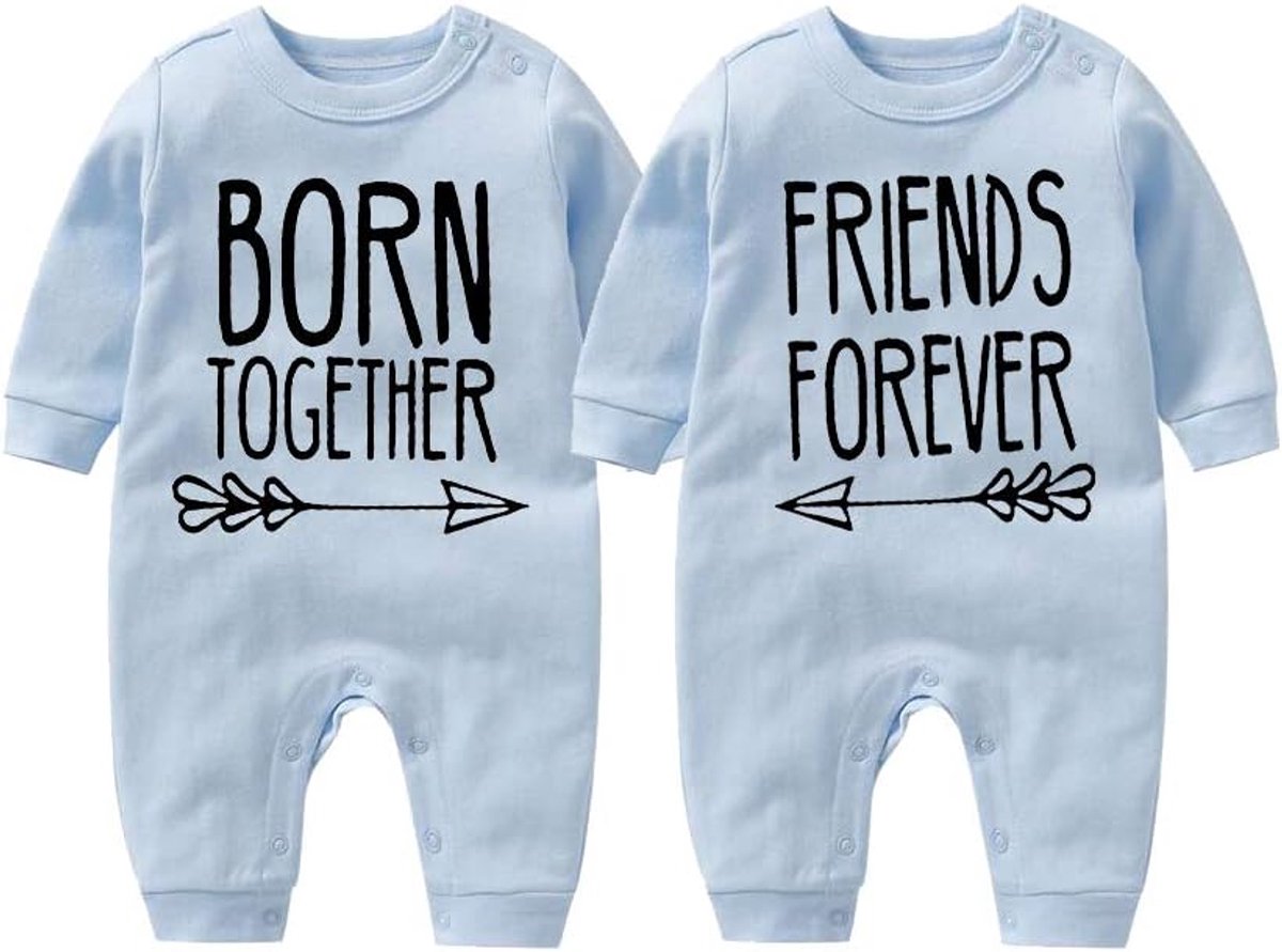 SnelShoppen - Baby Twins Romper Body voor Jongens en Meisjes, Beste Vrienden Voor Altijd, Leuke Baby Cadeaus, Grappige Baby Kleding, 100% Katoen, Maat