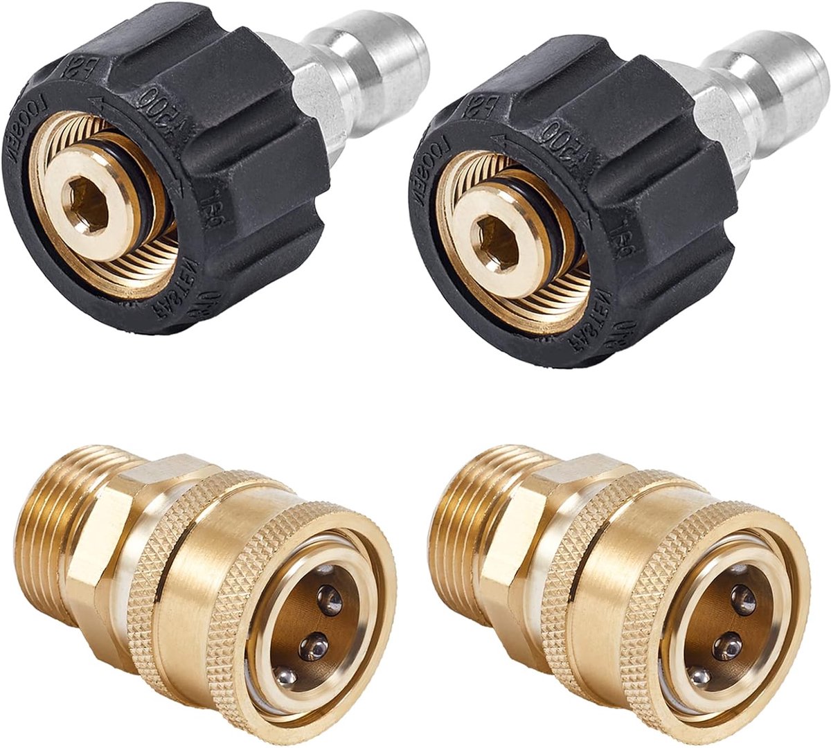 SnelShoppen - Hoge Druk Waterpomp Slang Adapters M22 14mm naar 3/8 Inch, 4 Stuks Snelle Koppelingen voor Hogedrukreinigers, Tuin, Auto, Huishoudelijk