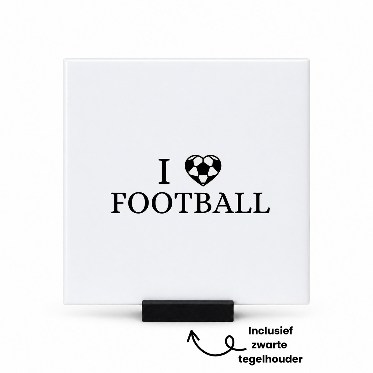 Hacebo I love football tegeltje met tegelhouder - Voetbal - voetballers - tegeltjes met tekst - sport - atleten - kado - cadeau - spreuktegels - 10.8x10.8 CM Wit