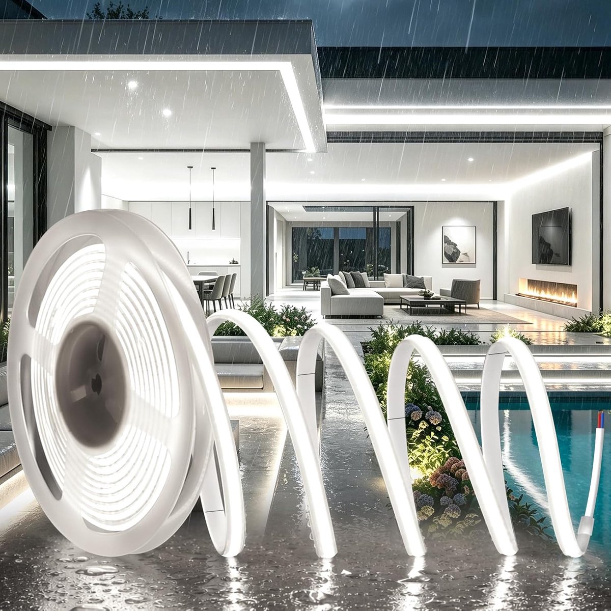 SnelShoppen - 10m Neon COB LED Strip 220V Zelfklevend Waterdicht Koud Wit 6000K Flexibele Neonachtige LED-Band IP65 Voor Binnen en Buiten