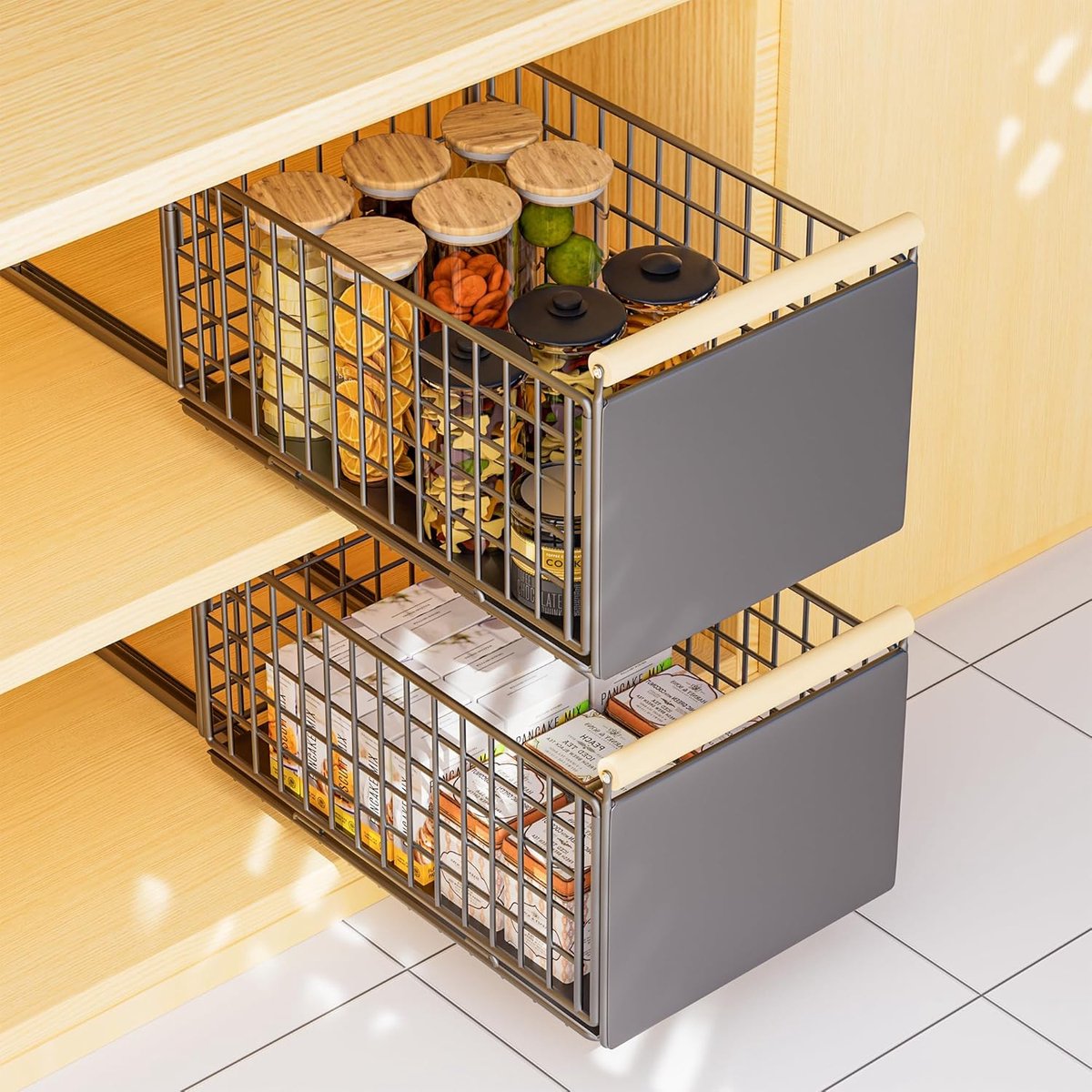 SnelShoppen - 2 Uitschuifbare Keukenlades - Keukenkastorganizer voor Efficiënte Opberging - Geen Boren of Nagelen Nodig - Ideaal voor Keuken, Kasten e