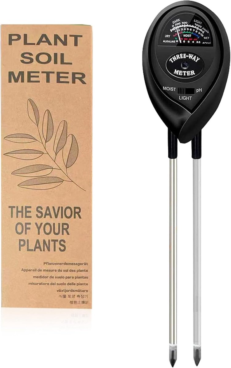 SnelShoppen - 3-in-1 Bodemtester - PH/Vocht/Licht Meter - Vochtmeter voor Planten, Tuinieren, Gazon, Landbouw en Buitenplanten - Tuin Accessoires