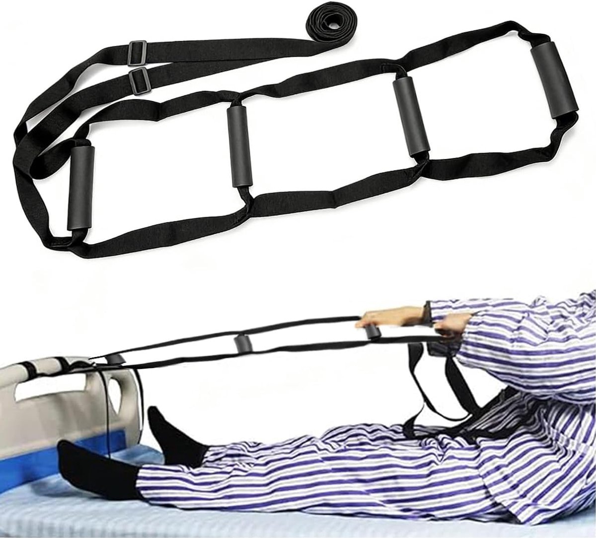Thijox - Bedladder, Opstahulp, Verstelbare Touwladder voor Ouderen en Zieken, Nylon, Zwart, Met Optrekkabel, Hulpgreep voor Gemakkelijk Opstaan