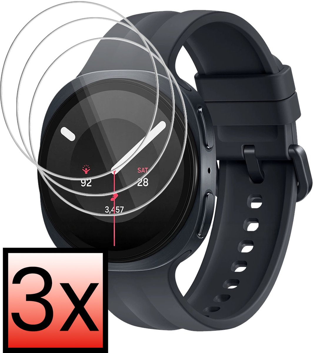 Screenprotector - 3 Stuks - Geschikt voor Samsung Galaxy Watch 9 (44 mm) - Extra Sterk - Tempered Glass - Gehard Glas - Beschermglas Screen Cover - Bescherm Protector voor Smartwatch