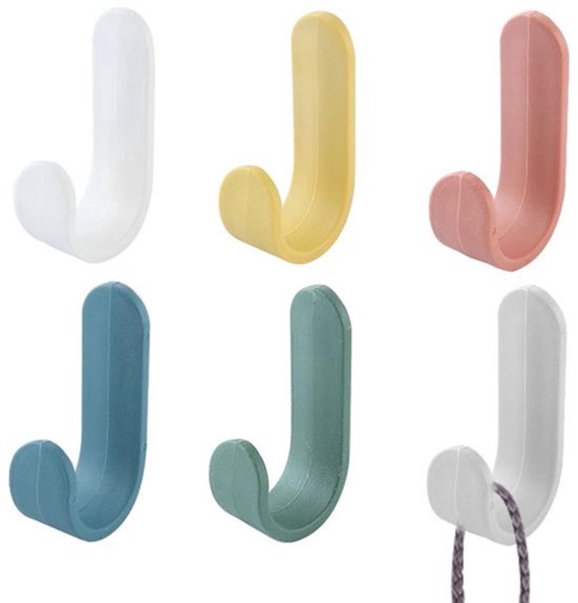 Pack van 6 J-vormige Adhesive Hooks - Transparante Plastic Haken - Geen Boren Nodig voor Badkamer, Slaapkamer en Keuken