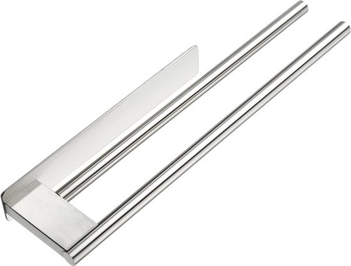 Handdoekrek Badkamer Zilver RVS - Zelfklevend Handdoekstang 39Cm - Badkamerrek - Handdoekenrek - Rek voor Handdoek - Zonder Boren - Opplakrek voor Badkamer/Keuken - Keuken of Badkamer