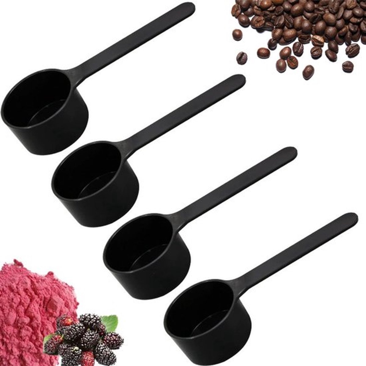 4 Stuks - Koffiepoederschepje - Koffie Schepje - Maatschepje - Koffiepoeder Schep - Lepel - Maatlepel - Maatlepel voor koffiepoeder - Keukengereedschap - Kookgereedschap - Koffie Accessoires - Kunststof - 15g - 30ml - Zwart